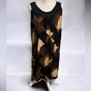 Dana Buckman sleeveless dress, embroidered trim, sz xl